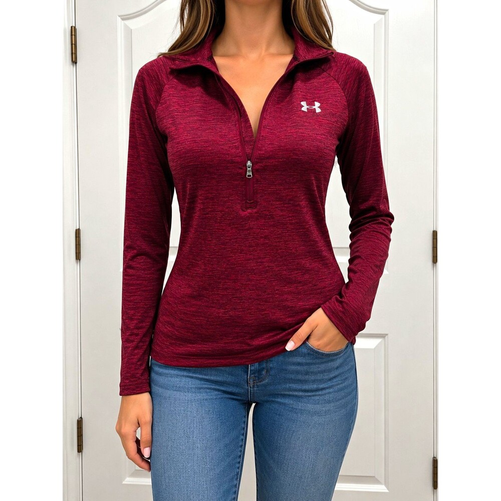 Under Armour HeatGear Women's Burgundy Heathered 1/4 Zip Mock Neck XS